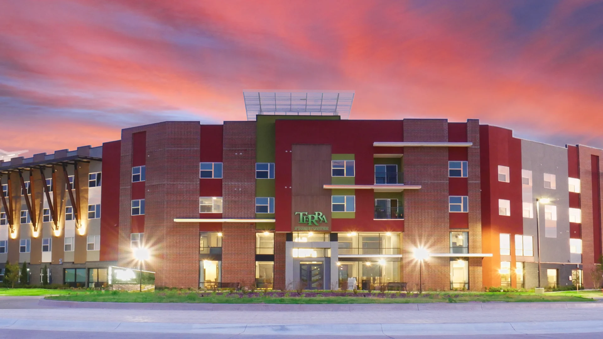 the exterior of a modern apartment building at The Terra at University North Park