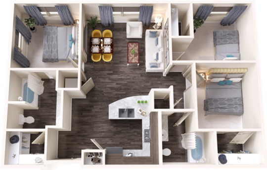 a floor plan of a two bedroom apartment at The Terra at University North Park