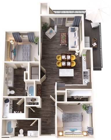 a floor plan of a two bedroom apartment at The Terra at University North Park