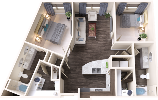 a floor plan of a two bedroom apartment at The Terra at University North Park